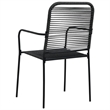 Bowery Hill Cotton Rope/Powder-Coated Steel/Tempered Glass Dining Set in Black