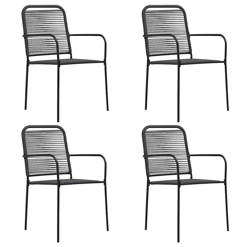 Bowery Hill Cotton Rope/Powder-Coated Steel/Tempered Glass Dining Set in Black
