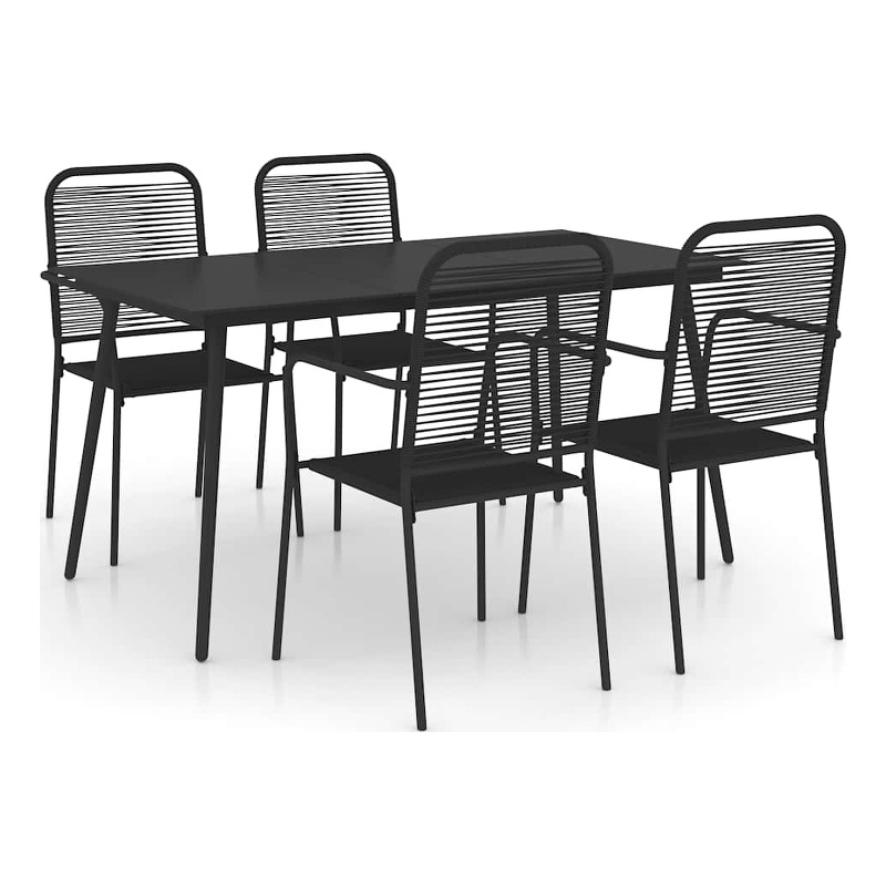 Bowery Hill Cotton Rope/Powder-Coated Steel/Tempered Glass Dining Set in Black