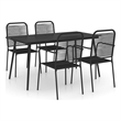Bowery Hill Cotton Rope/Powder-Coated Steel/Tempered Glass Dining Set in Black