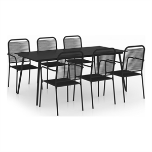 Bowery Hill Cotton Rope/Powder-Coated Steel/Tempered Glass Dining Set in Black
