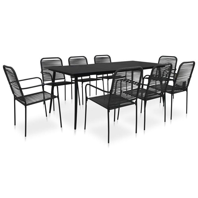 Bowery Hill Cotton Rope/Powder-Coated Steel/Tempered Glass Dining Set in Black