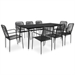 Bowery Hill Cotton Rope/Powder-Coated Steel/Tempered Glass Dining Set in Black