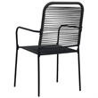 Bowery Hill Cotton Rope/Powder-Coated Steel/Tempered Glass Dining Set in Black