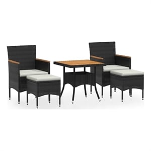 Bowery Hill Garden Dining Set in Black/Cream White Poly Rattan Medium