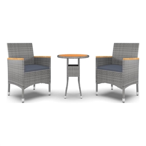 Bowery Hill Contemporary Powder-Coated 3 Piece Garden Dining Set in Gray
