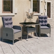 Bowery Hill Contemporary Poly Rattan 3-Piece Garden Dining Set in Gray