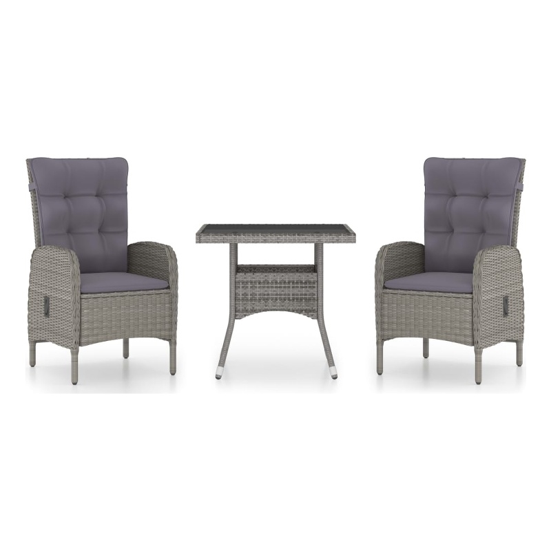 Bowery Hill Contemporary Poly Rattan 3-Piece Garden Dining Set in Gray