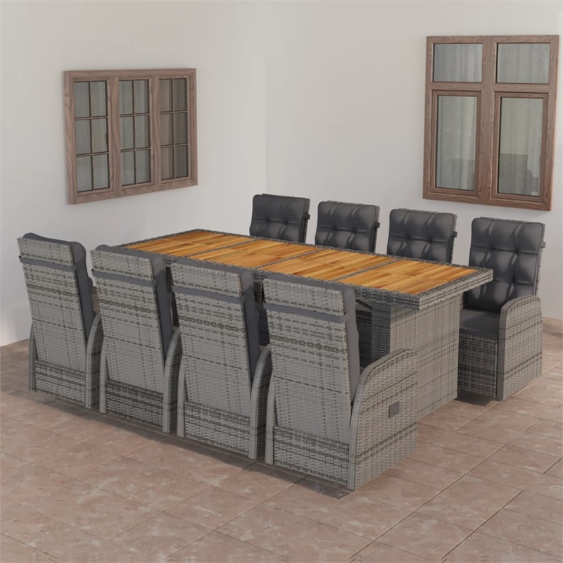 Bowery Hill Outdoor Dining Set in Gray Poly Rattan/Dark Gray Cushion