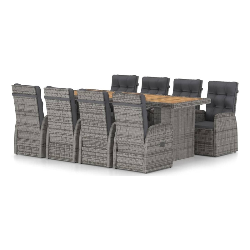 Bowery Hill Outdoor Dining Set in Gray Poly Rattan/Dark Gray Cushion