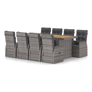 Bowery Hill Outdoor Dining Set in Gray Poly Rattan/Dark Gray Cushion