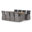 Bowery Hill Outdoor Dining Set in Gray Poly Rattan/Dark Gray Cushion