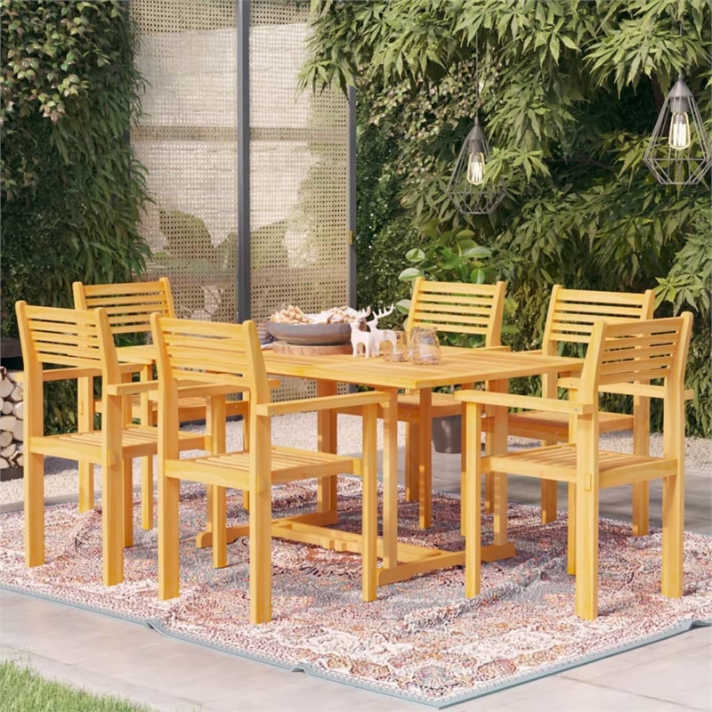 Bowery Hill Solid Teak Wood Large Stackable Garden Dining Set in Warm Brown