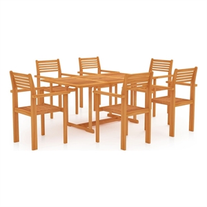 Bowery Hill Solid Teak Wood Large Stackable Garden Dining Set in Warm Brown