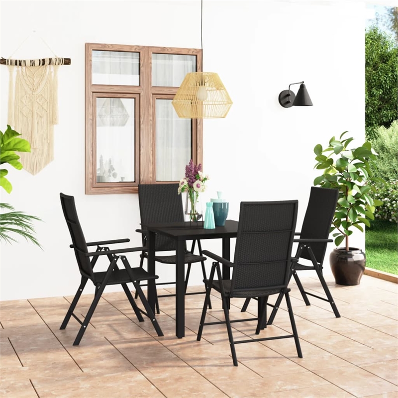 Bowery Hill PE Rattan/Aluminum/Glass Small Dining Set in Black
