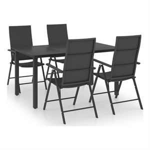 Bowery Hill 5 Piece PE Rattan Dining Set with Adjustable Armrests in Black