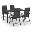 Bowery Hill 5 Piece PE Rattan Dining Set with Adjustable Armrests in Black