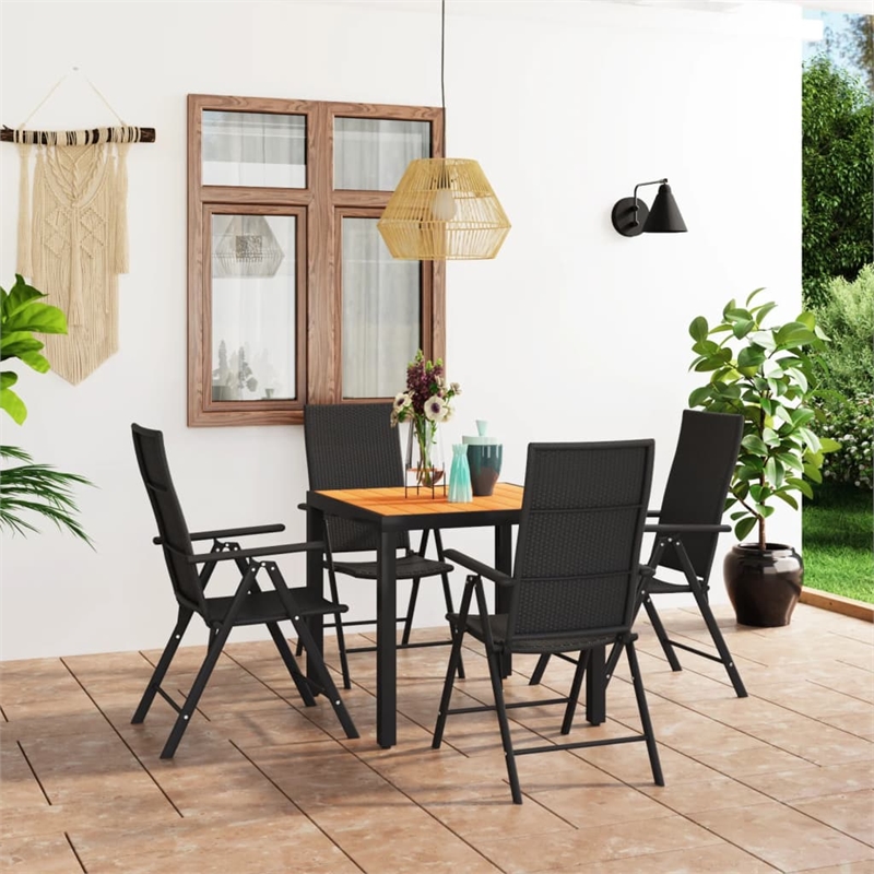Bowery Hill PE Rattan/WPC/Aluminum Standard Dining Set in Black/Brown