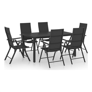 Bowery Hill Contemporary 7 Piece PE Rattan/Aluminium Dining Set in Black
