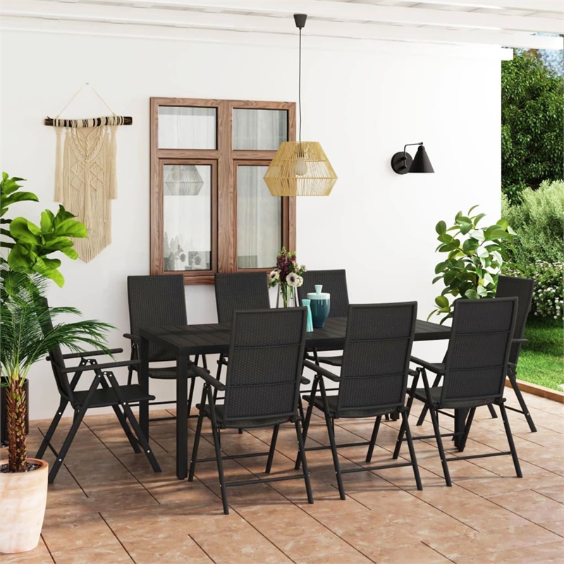 Bowery Hill 9 Piece PE Rattan/Aluminum/WPC Dining Set in Black