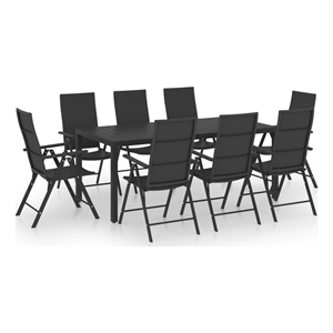 Bowery Hill 9 Piece PE Rattan/Aluminum/WPC Dining Set in Black