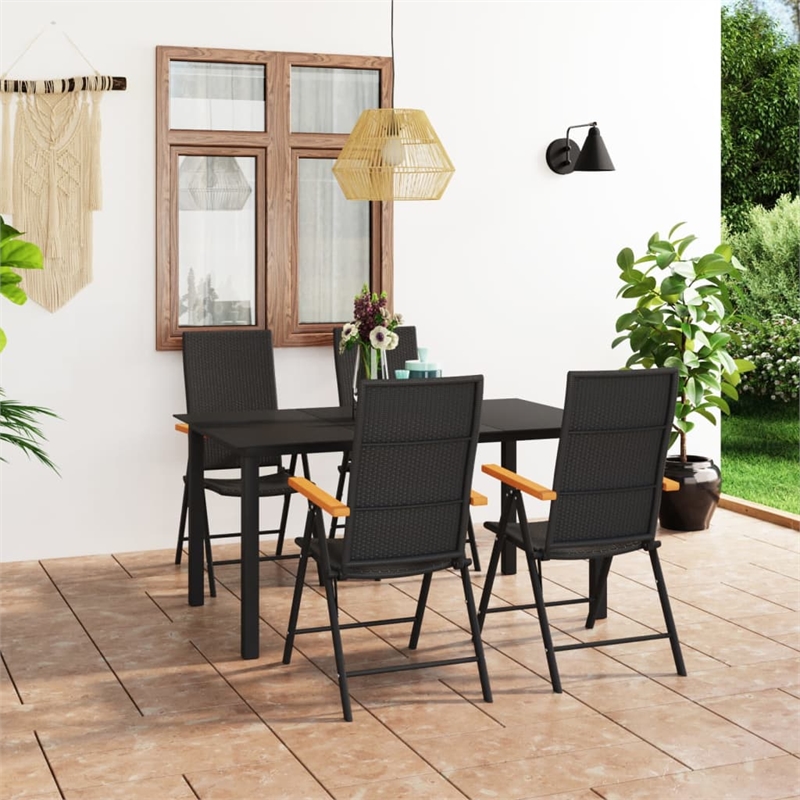 Bowery Hill PE Rattan/Aluminum/WPC Large Dining Set in Black/Brown