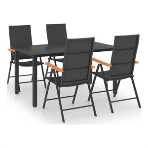 Bowery Hill PE Rattan/Aluminum/WPC Large Dining Set in Black/Brown