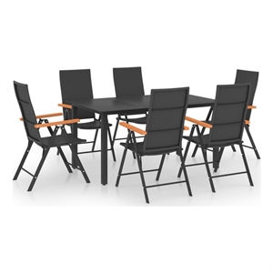 Bowery Hill PE Rattan/WPC/Glass/Aluminum Dining Set in Black/Brown