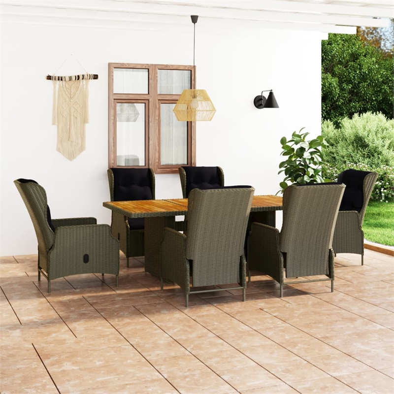 Bowery Hill 7 Piece Round PE Rattan Patio Dining Set in Brown