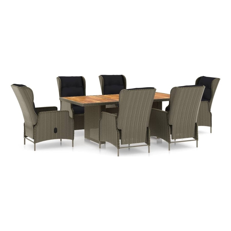 Bowery Hill 7 Piece Round PE Rattan Patio Dining Set in Brown