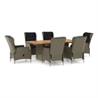 Bowery Hill 7 Piece Round PE Rattan Patio Dining Set in Brown