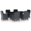 Bowery Hill Contemporary Synthetic Poly Rattan Outdoor Dining Set in Dark Gray