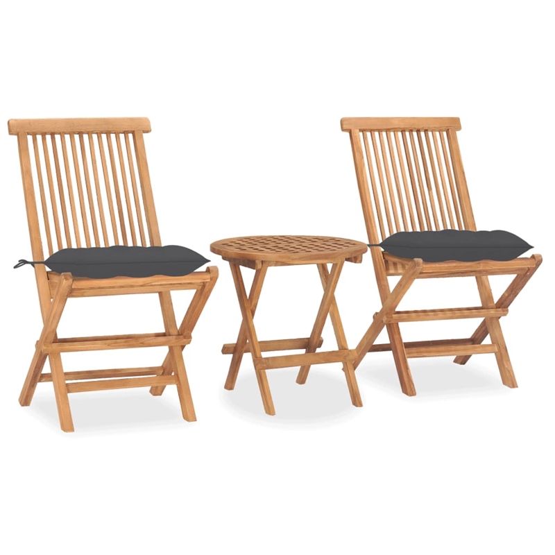 Bowery Hill Teak 3 Piece Set Foldable Round Outdoor Dining Set in Gray