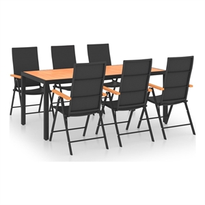 Bowery Hill Aluminum Frame/PE Rattan Large Dining Set in Black/Brown