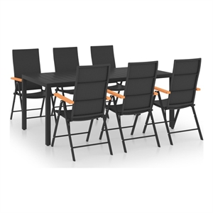 Bowery Hill 7 Piece Aluminum/PE Rattan Dining Set in Black/Brown