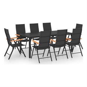 Bowery Hill Contemporary PE Rattan Large Dining Set in Black/Brown