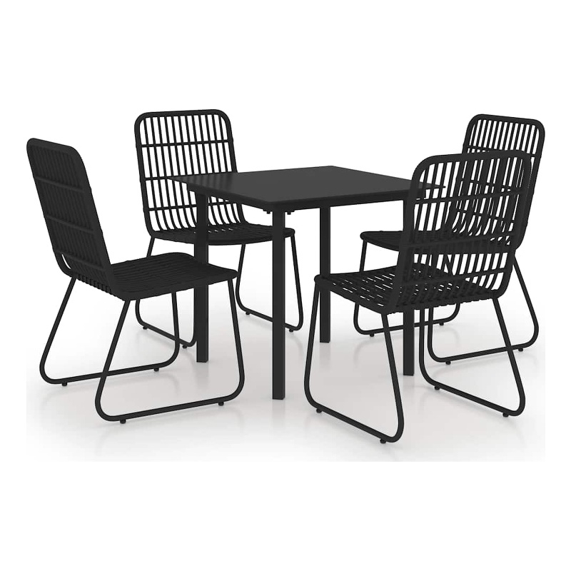 Bowery Hill Poly Rattan/Powder-Coated Steel/Glass Dining Set in Black