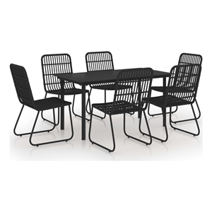 Bowery Hill Poly Rattan/Powder-Coated Steel/Glass Dining Set in Black