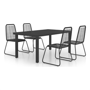 Bowery Hill PVC Rattan/Powder-Coated Steel/Aluminum Dining Set in Black