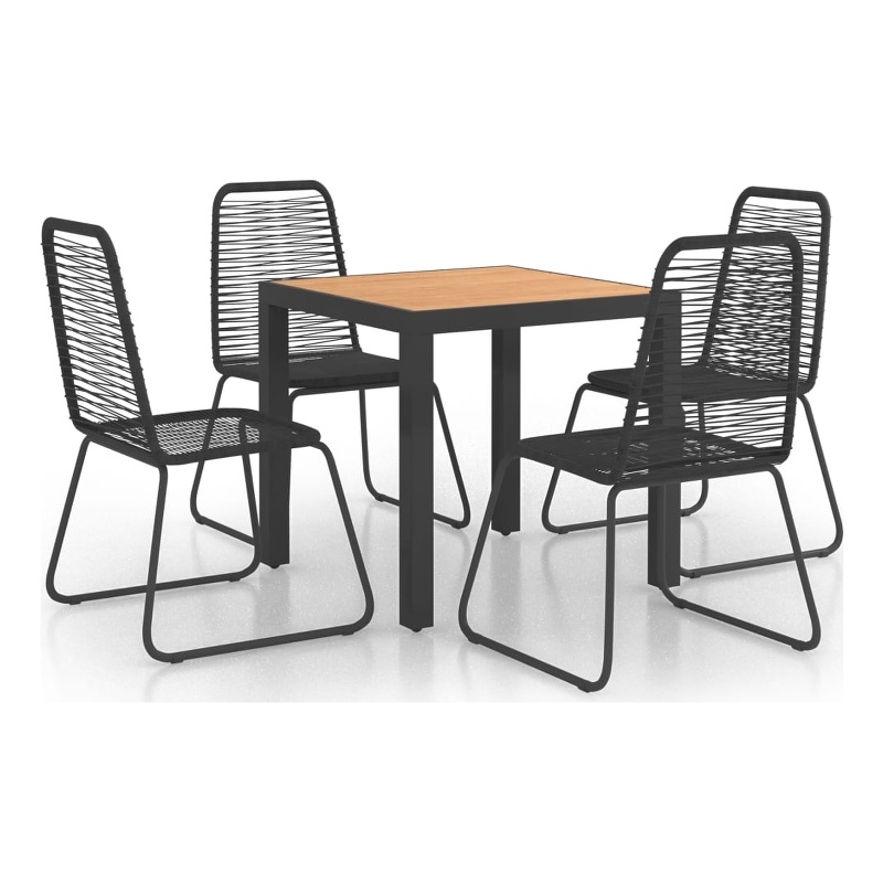 Bowery Hill Aluminum/PVC Rattan/Steel Dining Set in Black/Brown