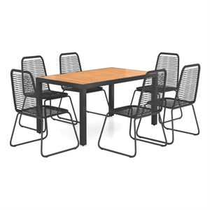 Bowery Hill PVC Rattan Standard Durable Dining Set in Black/Brown