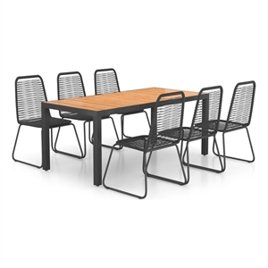 Bowery Hill WPC/Aluminum/PVC Rattan/Steel Dining Set in Black/Brown