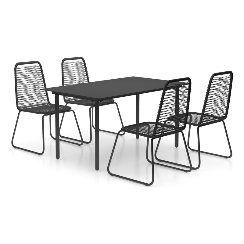 Bowery Hill 5 Piece PVC Rattan/Powder-Coated Steel/Glass Dining Set in Black