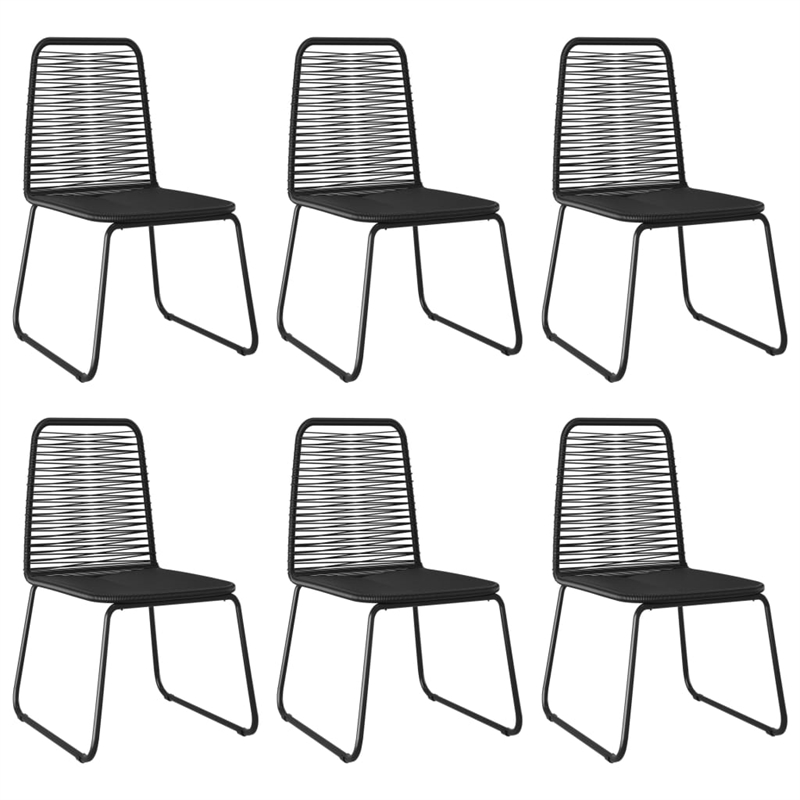 Bowery Hill Contemporary 7 Piece PVC Rattan Patio Dining Set in Black