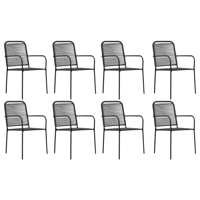 Bowery Hill Powder-Coated Steel/Glass/Cotton Rope Garden Dining Set in Black