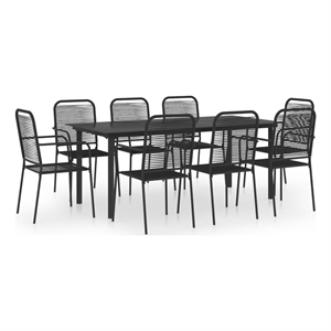 Bowery Hill Powder-Coated Steel/Glass/Cotton Rope Garden Dining Set in Black