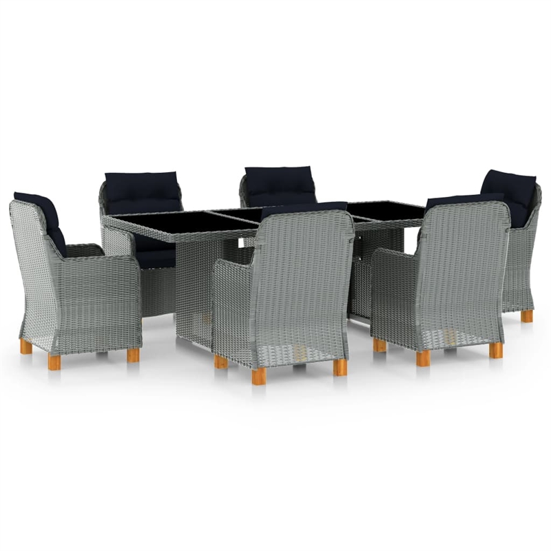 Bowery Hill Outdoor Dining Set in Light Gray Round PE Rattan 6-Piece Set