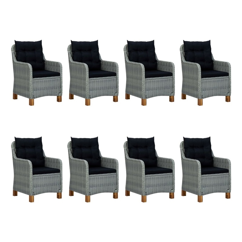 Bowery Hill Outdoor Dining Set in Light Gray and Black Round PE Rattan