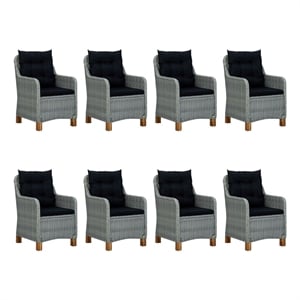 Bowery Hill Outdoor Dining Set in Light Gray and Black Round PE Rattan