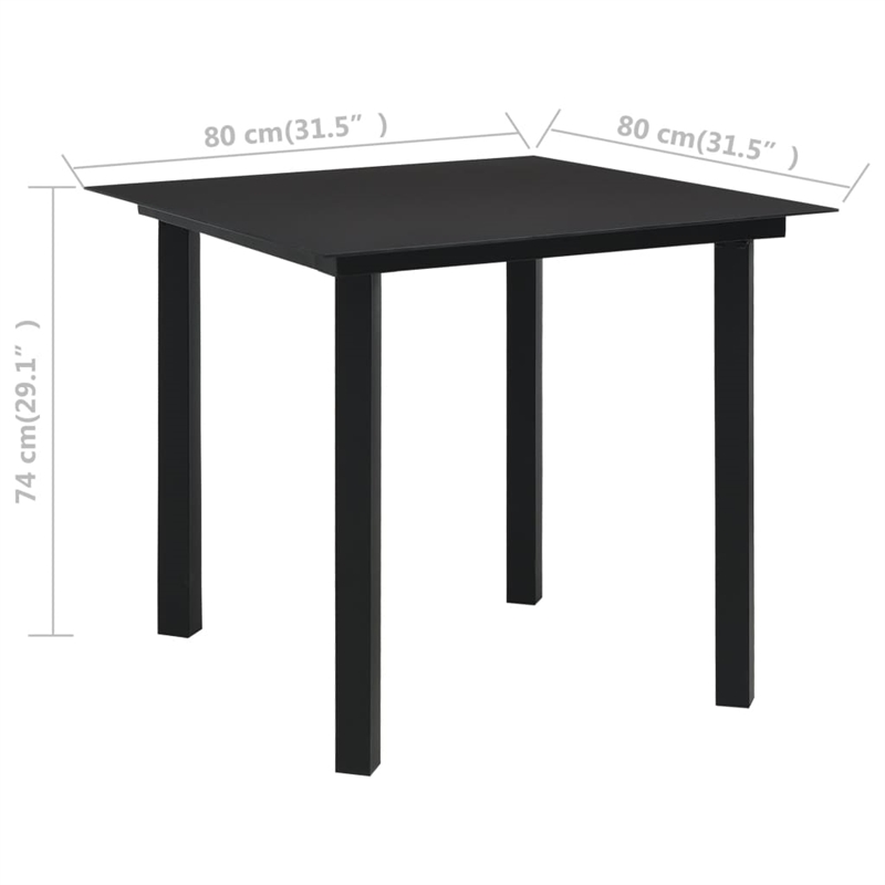 Bowery Hill Powder-Coated Steel/Glass/Cotton Rope Garden Dining Set in Black